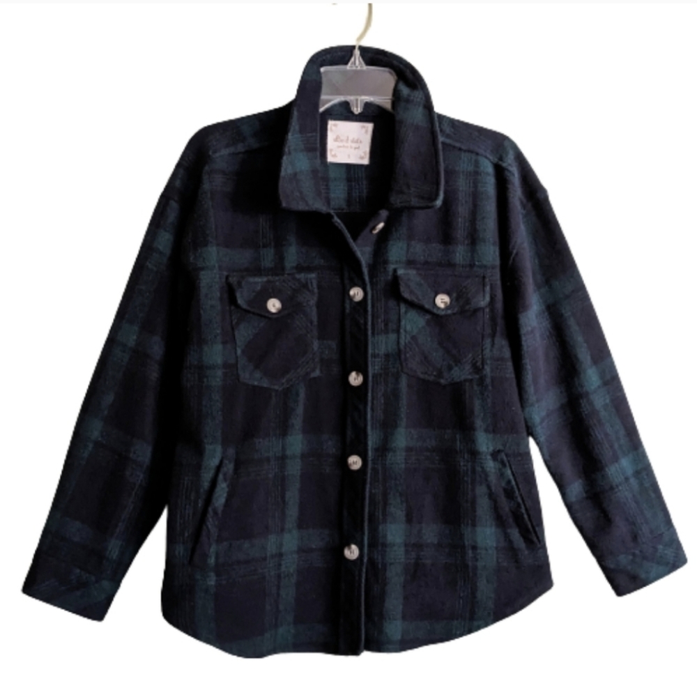 Altar'd State Shacket Navy Blue Green Plaid Size Small Fleece
